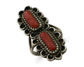 Navajo Ring 925 Silver Mediterranean Coral Native American Artist C.80's