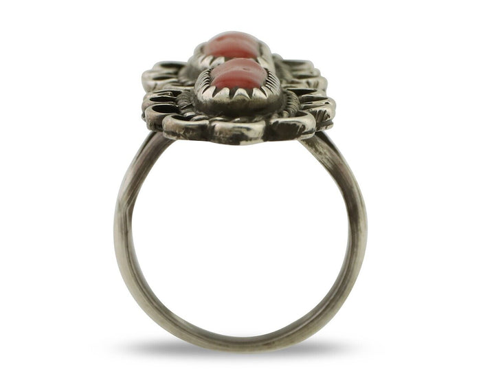 Navajo Ring 925 Silver Mediterranean Coral Native American Artist C.80's