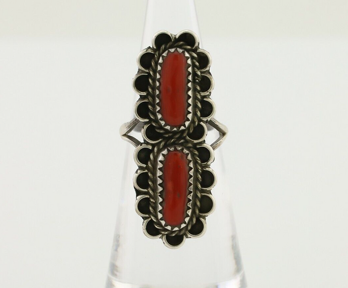 Navajo Ring 925 Silver Mediterranean Coral Native American Artist C.80's