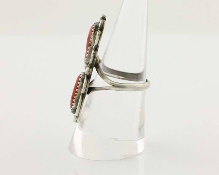 Navajo Ring 925 Silver Mediterranean Coral Native American Artist C.80's