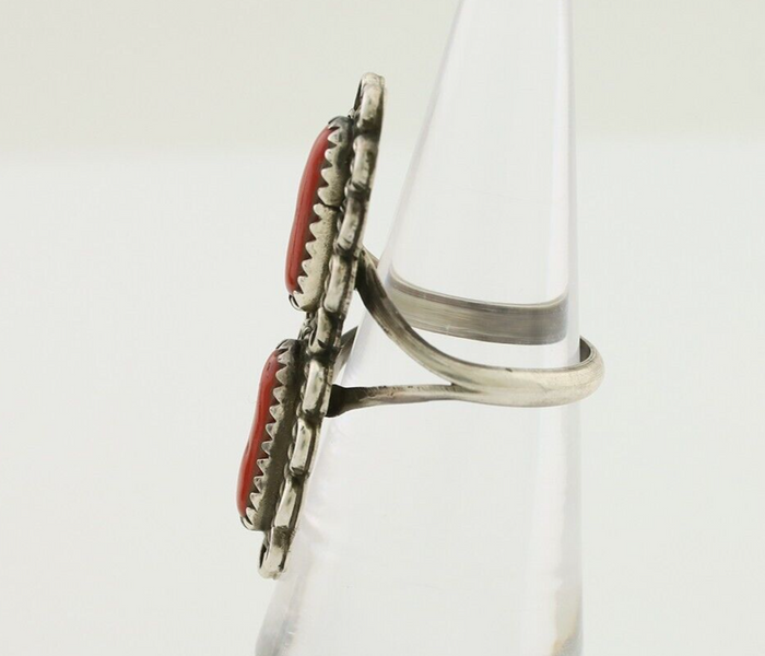 Navajo Ring 925 Silver Mediterranean Coral Native American Artist C.80's