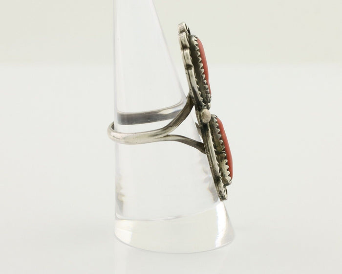 Navajo Ring 925 Silver Mediterranean Coral Native American Artist C.80's