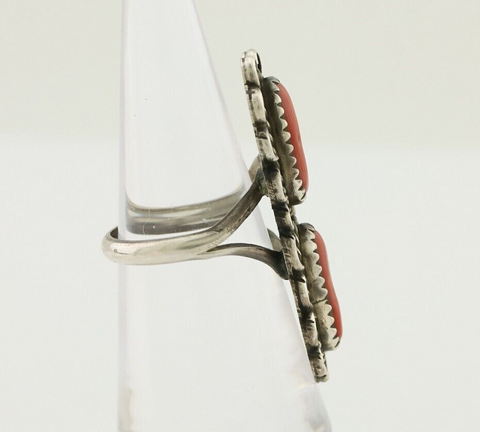 Navajo Ring 925 Silver Mediterranean Coral Native American Artist C.80's