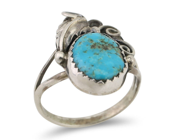 Navajo Ring 925 Silver Morenci Tuquoise Native American Artist C.80's
