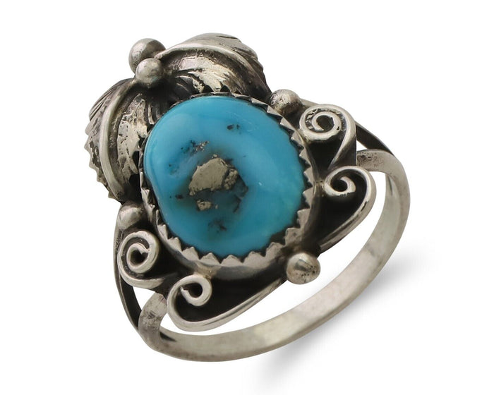 Navajo Ring 925 Silver Morenci Tuquoise Native American Artist C.80's