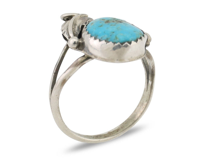 Navajo Ring 925 Silver Morenci Tuquoise Native American Artist C.80's