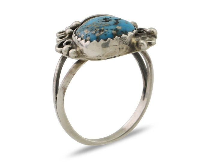 Navajo Ring 925 Silver Morenci Tuquoise Native American Artist C.80's