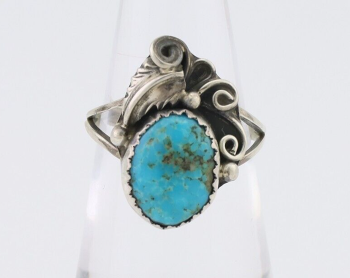 Navajo Ring 925 Silver Morenci Tuquoise Native American Artist C.80's