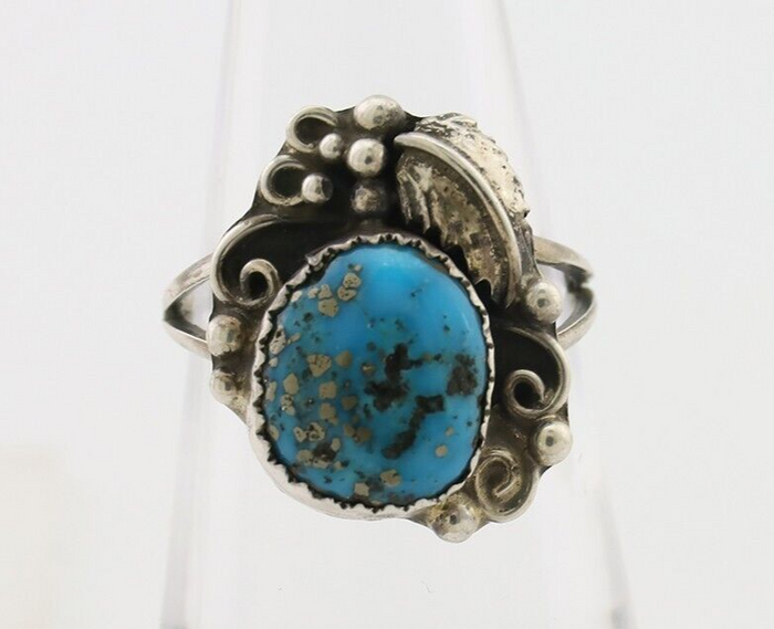 Navajo Ring 925 Silver Morenci Tuquoise Native American Artist C.80's