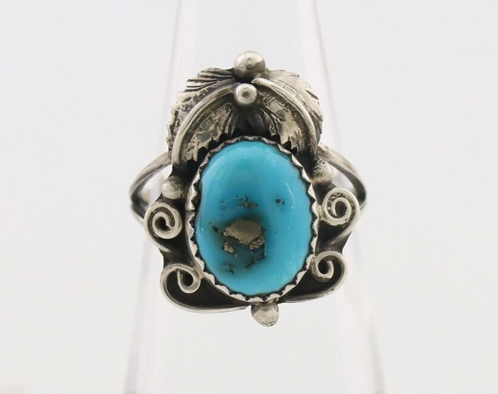 Navajo Ring 925 Silver Morenci Tuquoise Native American Artist C.80's