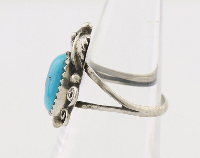 Navajo Ring 925 Silver Morenci Tuquoise Native American Artist C.80's