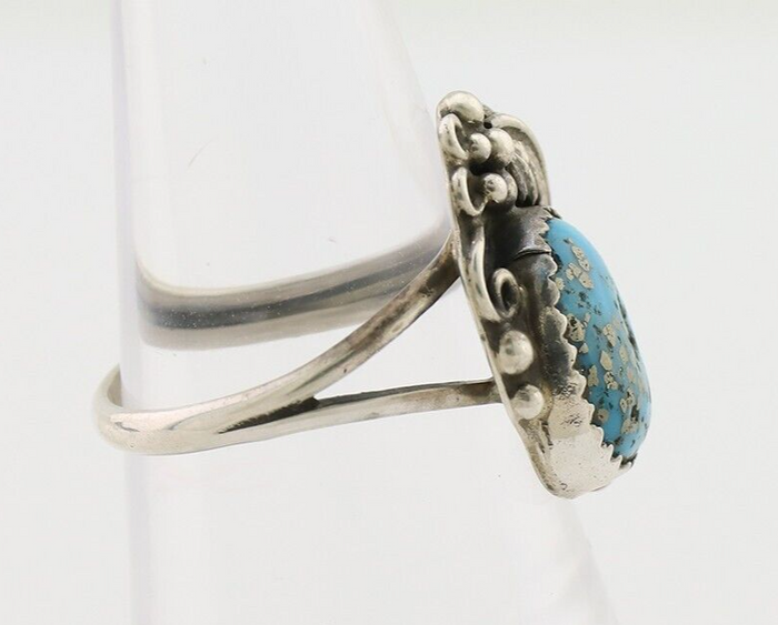 Navajo Ring 925 Silver Morenci Tuquoise Native American Artist C.80's