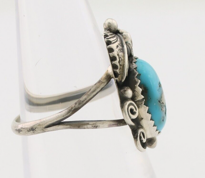 Navajo Ring 925 Silver Morenci Tuquoise Native American Artist C.80's