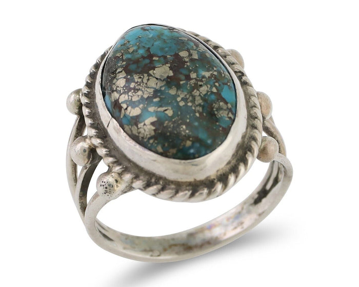 Navajo Ring 925 Silver Morenci Turquoise Native American Artist C.80's