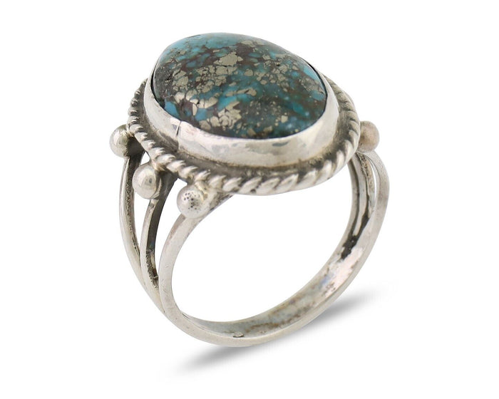 Navajo Ring 925 Silver Morenci Turquoise Native American Artist C.80's