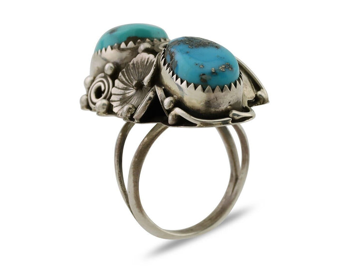 Navajo Ring 925 Silver Morenci Turquoise Native American Artist C.80's