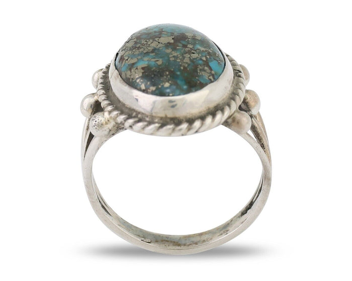 Navajo Ring 925 Silver Morenci Turquoise Native American Artist C.80's