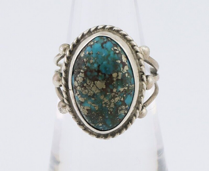Navajo Ring 925 Silver Morenci Turquoise Native American Artist C.80's