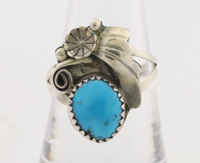Navajo Ring 925 Silver Morenci Turquoise Native American Artist C.80's