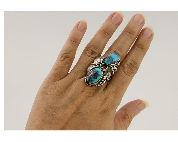 Navajo Ring 925 Silver Morenci Turquoise Native American Artist C.80's