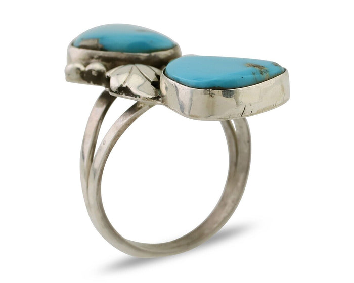 Navajo Ring 925 Silver Morenci Turquoise Signed B C.80's