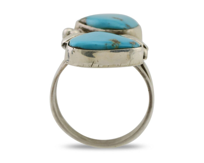 Navajo Ring 925 Silver Morenci Turquoise Signed B C.80's