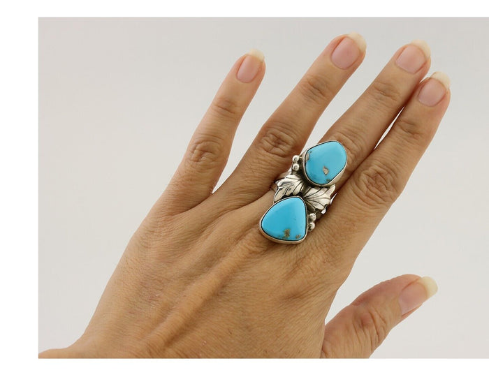 Navajo Ring 925 Silver Morenci Turquoise Signed B C.80's