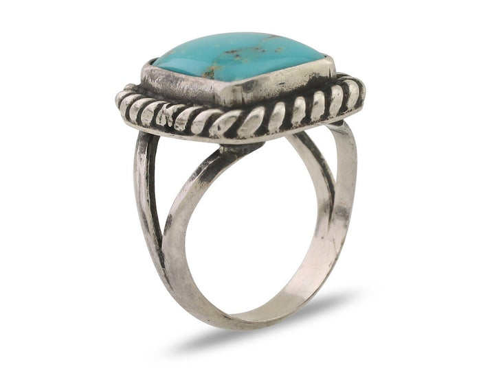 Navajo Ring 925 Silver Mountain Turquoise Artist Signed Apache Mfg C.80's