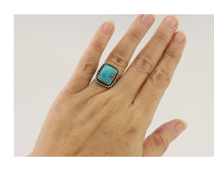 Navajo Ring 925 Silver Mountain Turquoise Artist Signed Apache Mfg C.80's