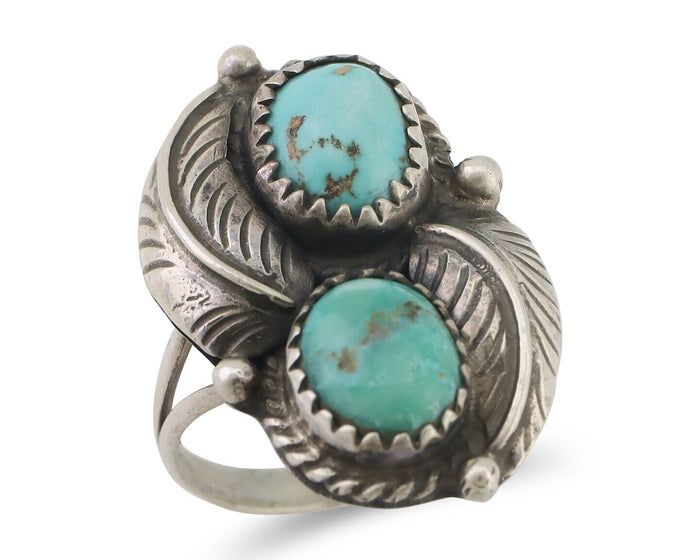 Navajo Ring 925 Silver Natural Blue Gem Turquoise Artist Signed MC C.80's