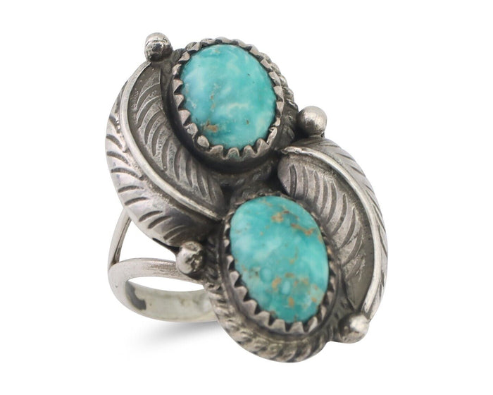 Navajo Ring 925 Silver Natural Blue Gem Turquoise Artist Signed MC C.80's