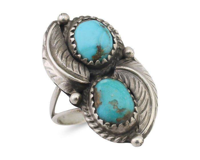 Navajo Ring 925 Silver Natural Blue Gem Turquoise Artist Signed MC C.80's