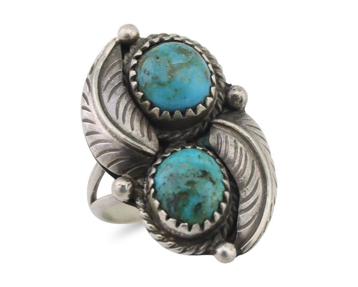 Navajo Ring 925 Silver Natural Blue Gem Turquoise Artist Signed MC C.80's
