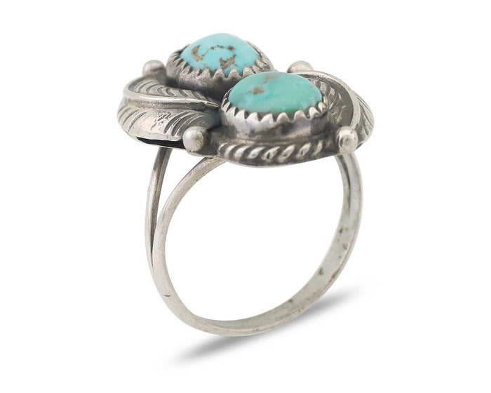 Navajo Ring 925 Silver Natural Blue Gem Turquoise Artist Signed MC C.80's