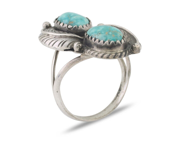 Navajo Ring 925 Silver Natural Blue Gem Turquoise Artist Signed MC C.80's