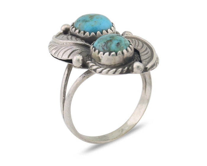 Navajo Ring 925 Silver Natural Blue Gem Turquoise Artist Signed MC C.80's