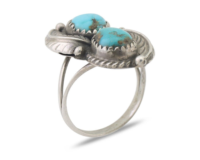 Navajo Ring 925 Silver Natural Blue Gem Turquoise Artist Signed MC C.80's