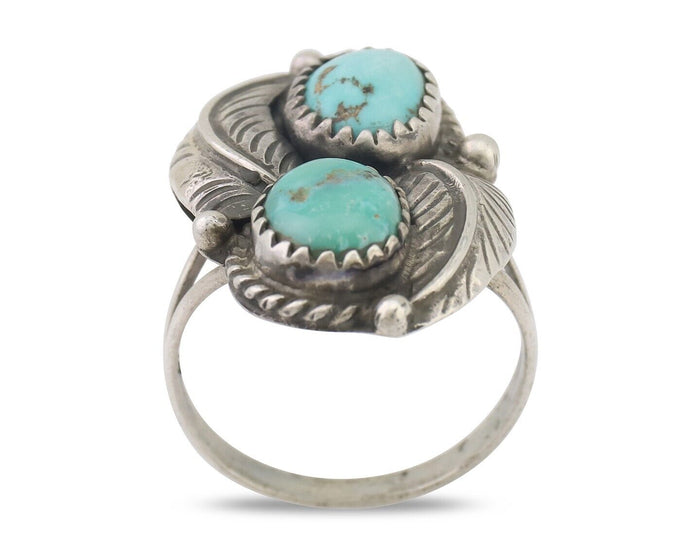 Navajo Ring 925 Silver Natural Blue Gem Turquoise Artist Signed MC C.80's