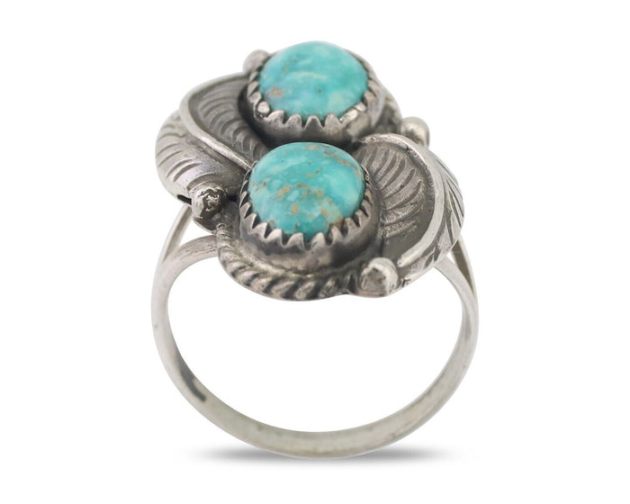 Navajo Ring 925 Silver Natural Blue Gem Turquoise Artist Signed MC C.80's
