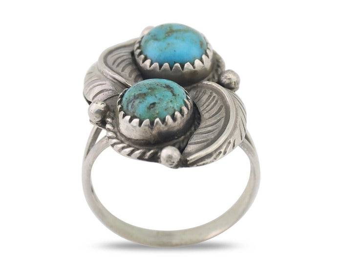 Navajo Ring 925 Silver Natural Blue Gem Turquoise Artist Signed MC C.80's