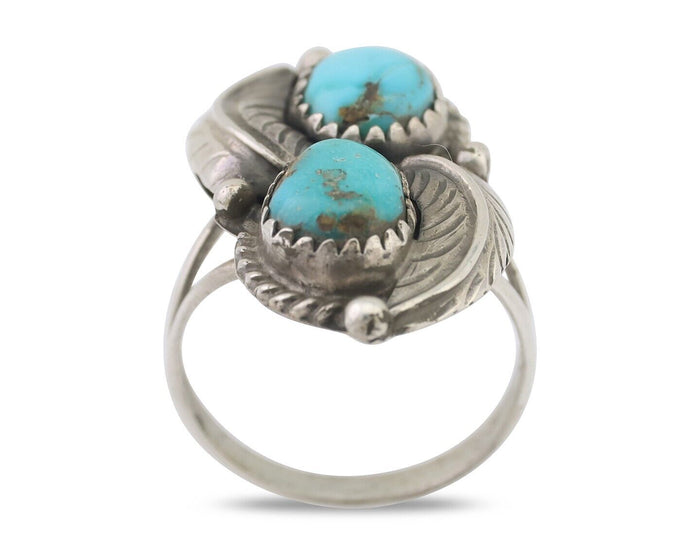 Navajo Ring 925 Silver Natural Blue Gem Turquoise Artist Signed MC C.80's