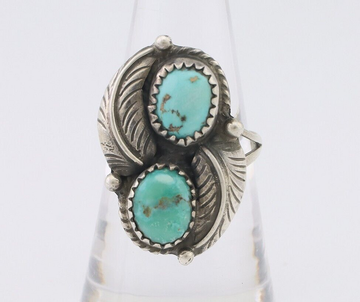 Navajo Ring 925 Silver Natural Blue Gem Turquoise Artist Signed MC C.80's