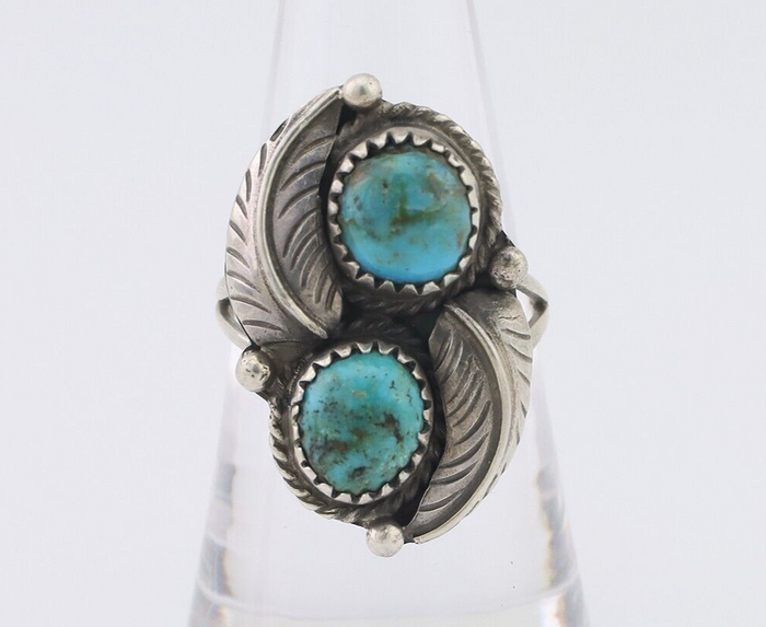 Navajo Ring 925 Silver Natural Blue Gem Turquoise Artist Signed MC C.80's