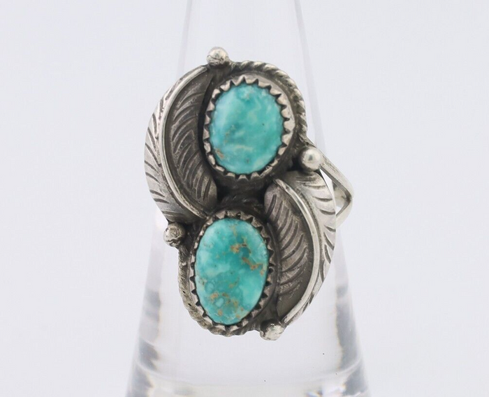 Navajo Ring 925 Silver Natural Blue Gem Turquoise Artist Signed MC C.80's