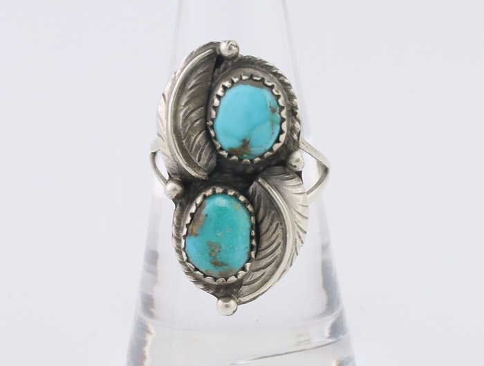 Navajo Ring 925 Silver Natural Blue Gem Turquoise Artist Signed MC C.80's