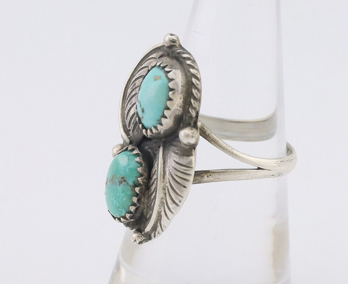 Navajo Ring 925 Silver Natural Blue Gem Turquoise Artist Signed MC C.80's