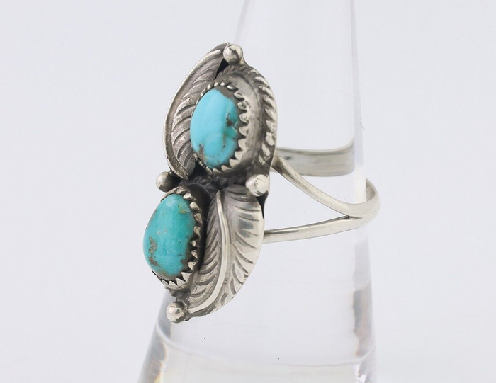 Navajo Ring 925 Silver Natural Blue Gem Turquoise Artist Signed MC C.80's