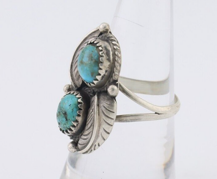 Navajo Ring 925 Silver Natural Blue Gem Turquoise Artist Signed MC C.80's