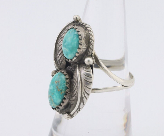Navajo Ring 925 Silver Natural Blue Gem Turquoise Artist Signed MC C.80's