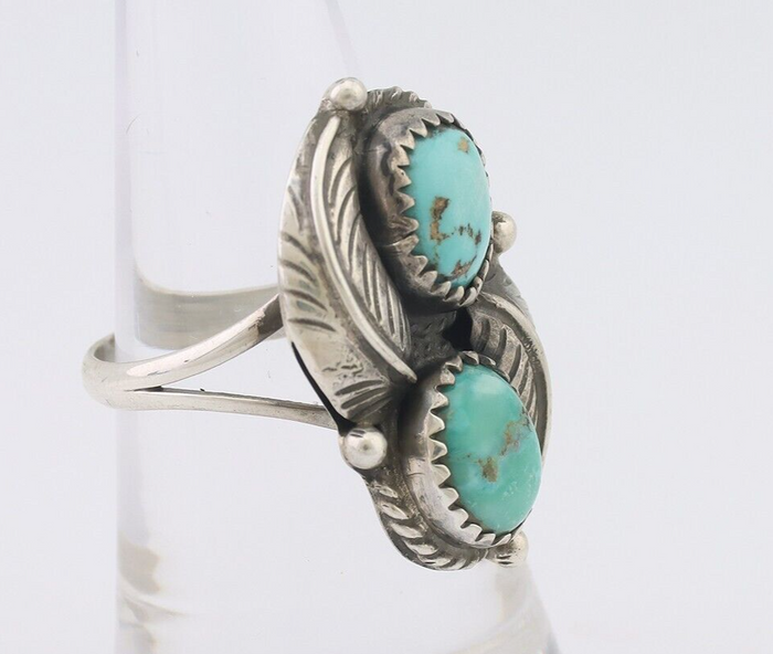 Navajo Ring 925 Silver Natural Blue Gem Turquoise Artist Signed MC C.80's